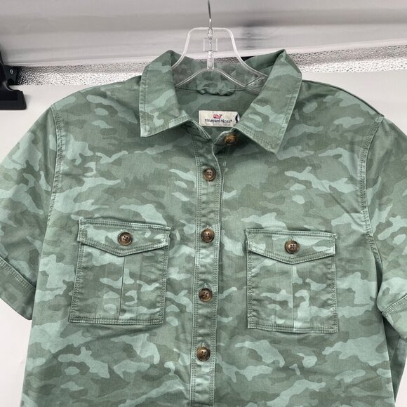 Vineyard Vines Womens Camouflage Shirt Dress Short Sleeve Green Size 6 New - Picture 2 of 9
